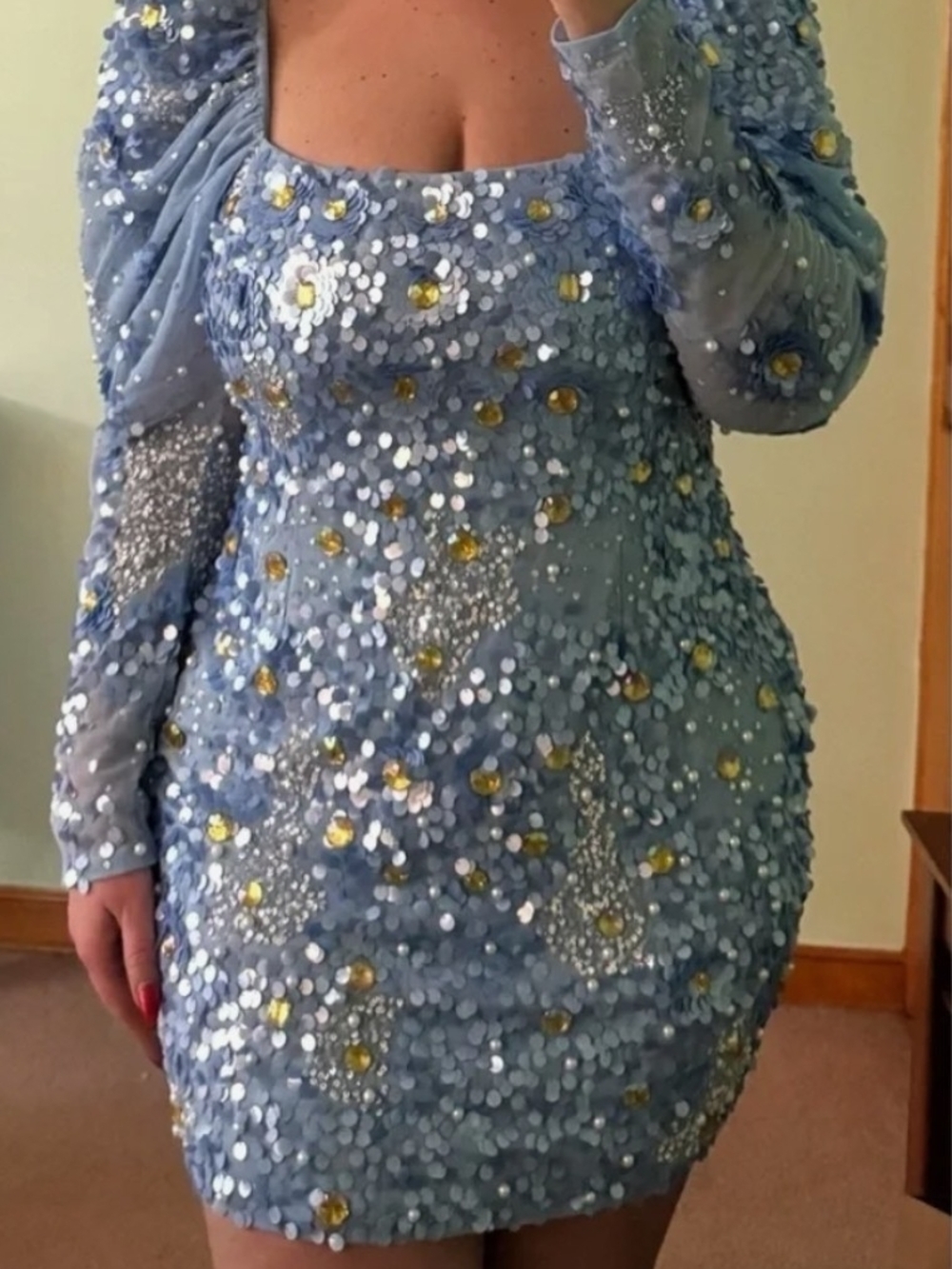 ASOS Curve Powder Blue Floral Sequin Mini Dress 16